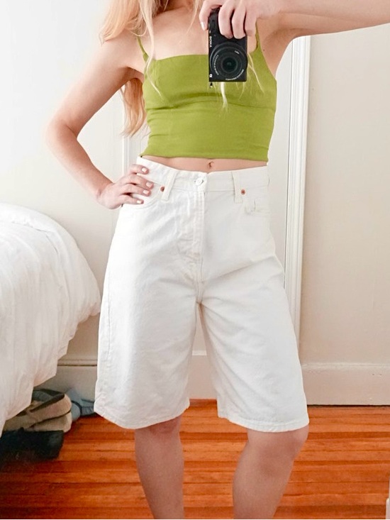 H&M Pants - H&M White Wide-Leg Knee-Length Denim Bermuda Baggy Shorts